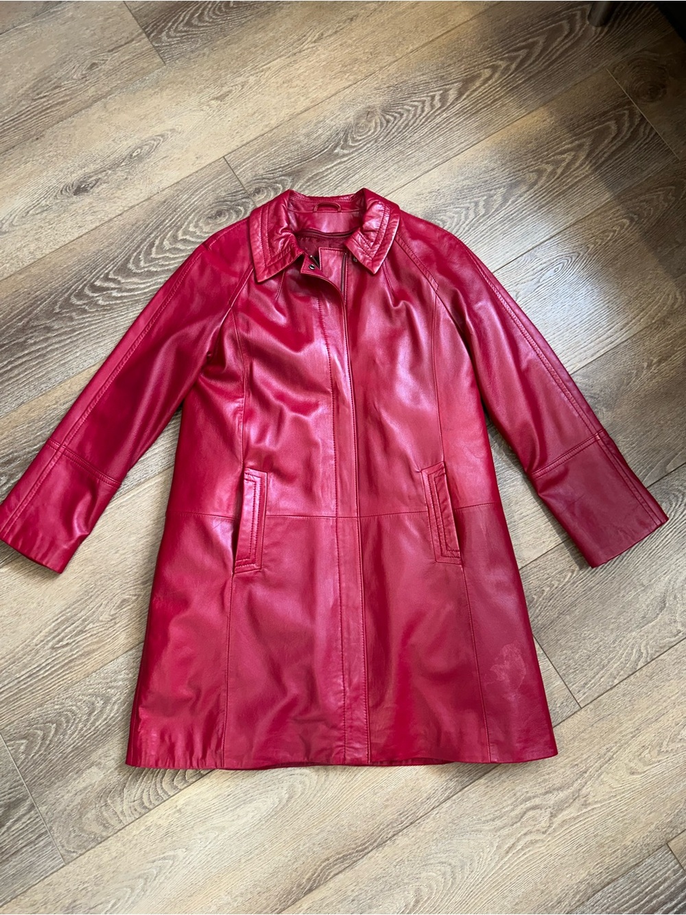 Vintage Red Genuine Leather Trench Coat Mid Length Jacket Daniel sz S
